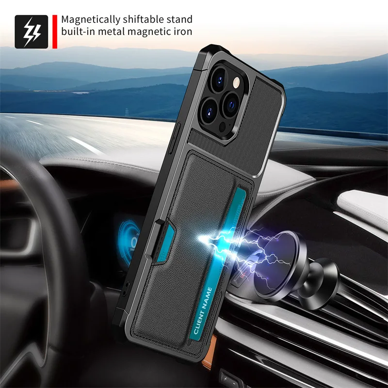 Leather Card Pocket Case for iPhone 18 17 16 15 14 13 Pro Max Plus Air 17e 16e  Four-corner Shockproof Cover view 6