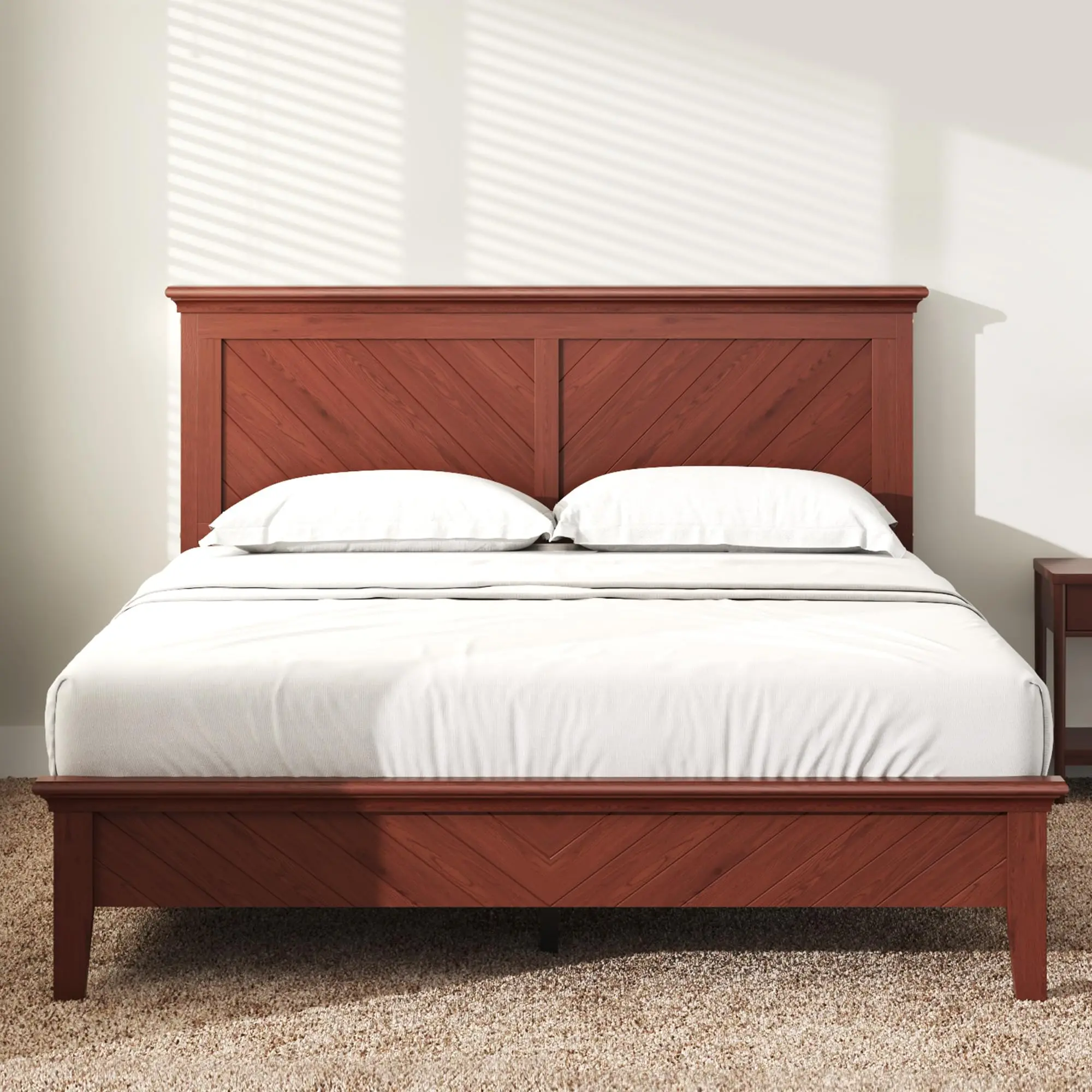 Solid Acacia Wood Queen Bed Frame with Headboard Mahogany Finish