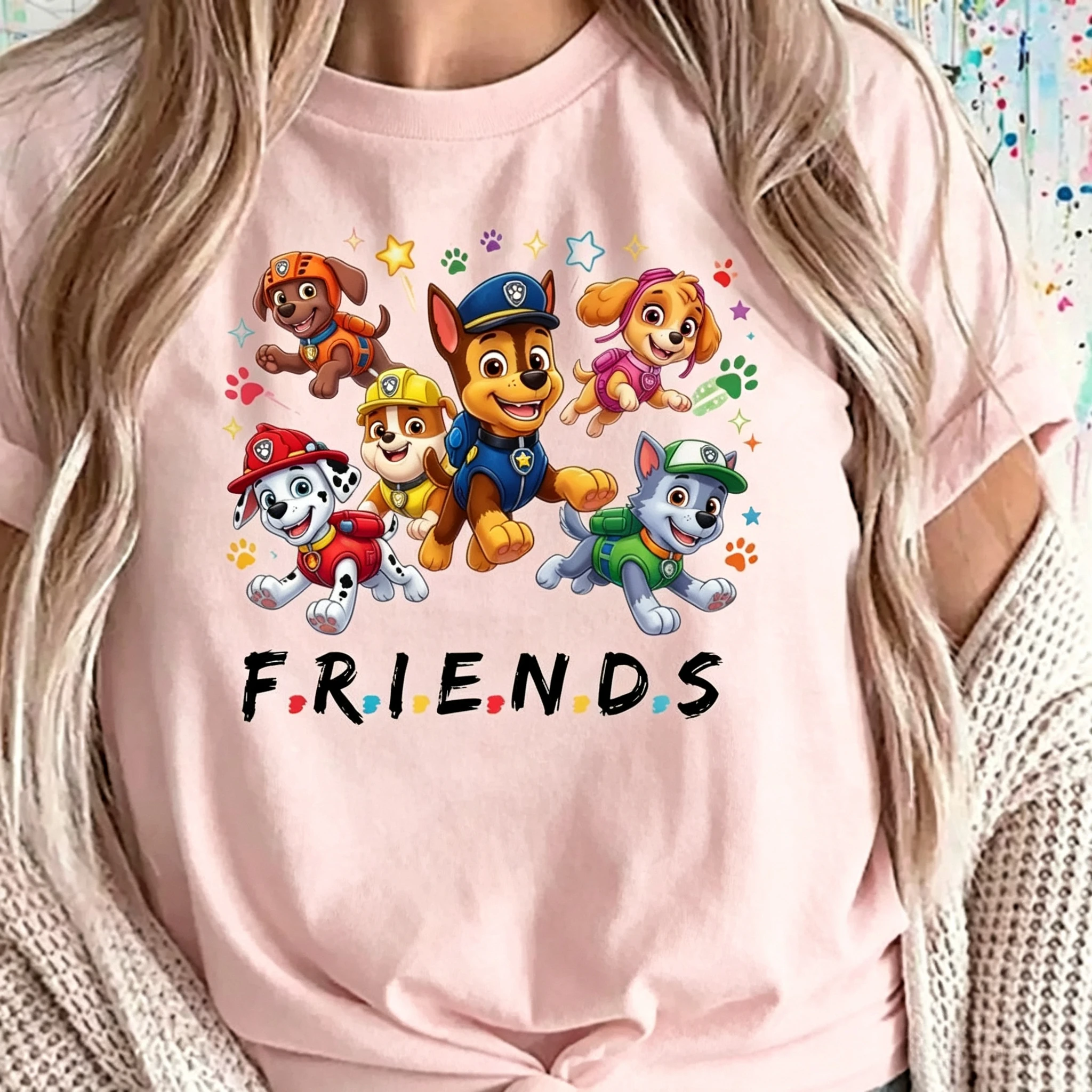 Kids Paw Patrol Friends T‑Shirt Cartoon Puppy Team Star Paw Print Short Sleeve Casual Cotton Tops for Boys Girls