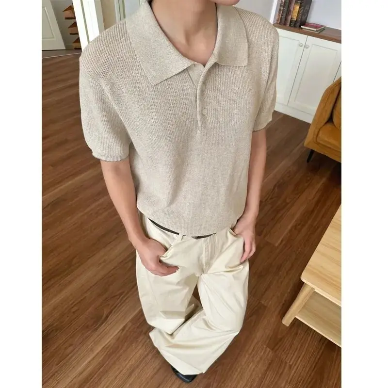 Summer Short Sleeve Knitted Sweater Men's American Retro Loose T-Shirt Casual Top