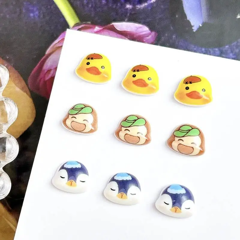 3D Cartoon Little Yellow Duck Nail Charms Kawaii Monkey Penguin Head Nail Art Decoration for DIY Hairpin Manicure Supplies