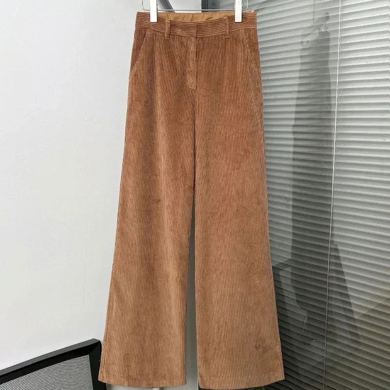 23 Autumn and Winter Classic Striped Corduroy Pure Cotton High waisted Straight Wide leg Casual Pants