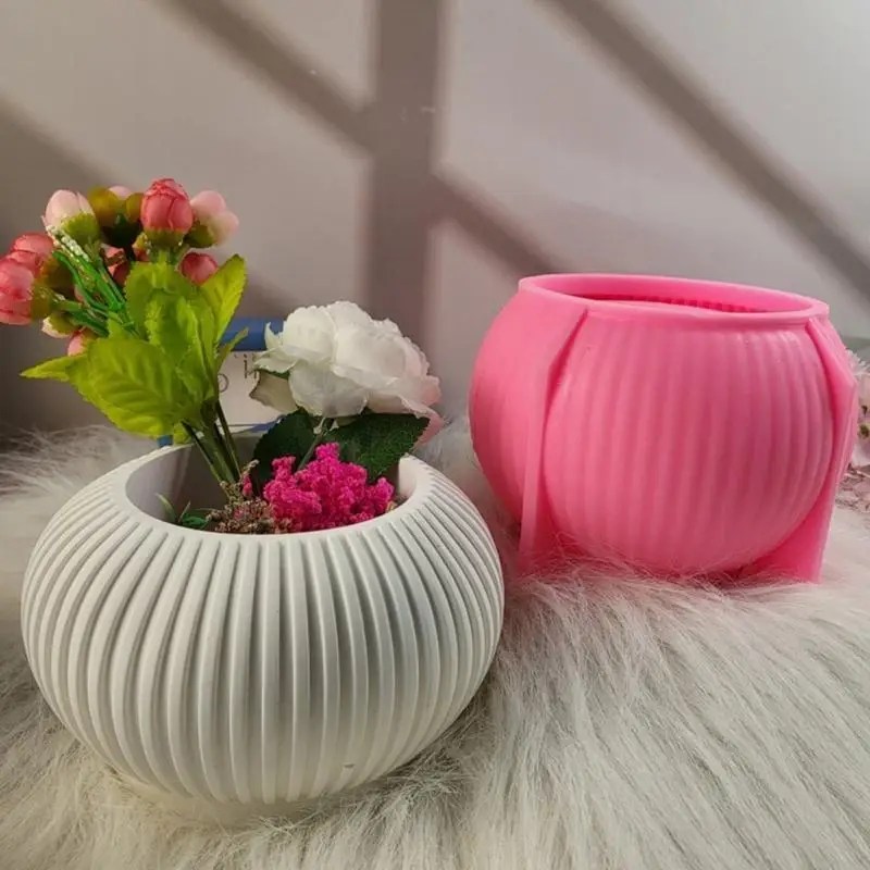 

Easy to Use Stripe Flower Pots Silicone Mold for Gardening and Craft Supplies