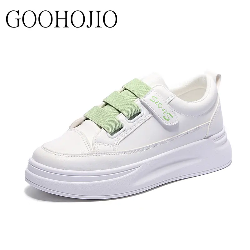 Sneakers College Style White Shoes Women Vulcanize Shoes Light Thick-soled Casual Shoes Hook & Loop Women Comfortable Breathable