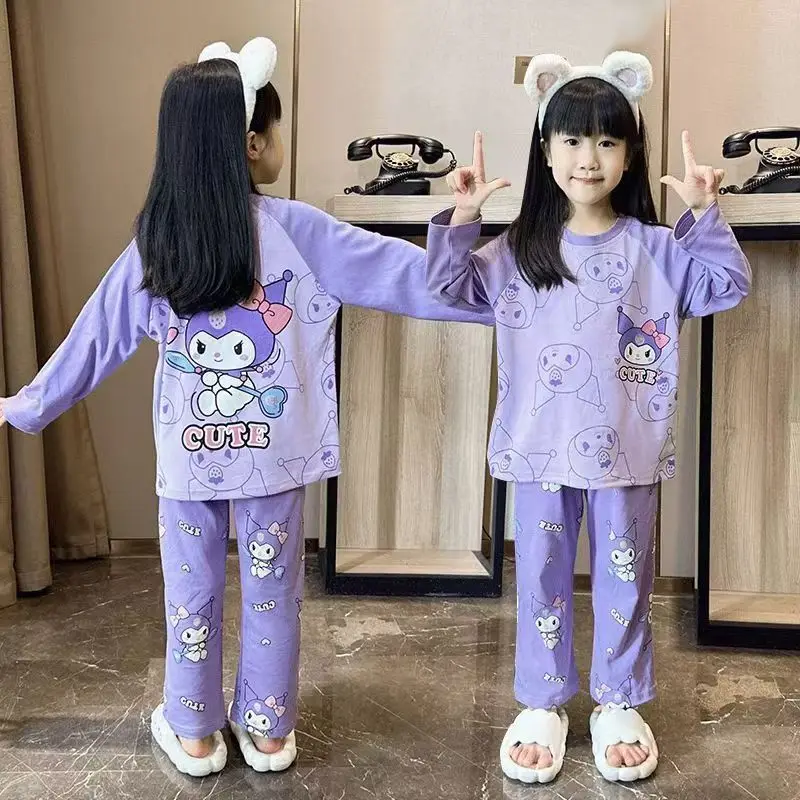 

Spring Autumn My Melody Kuromi Kawaii Sanrio Long Sleeve Shirt Pants Pajamas Cute Cartoon Children Clothes Gifts for Kids