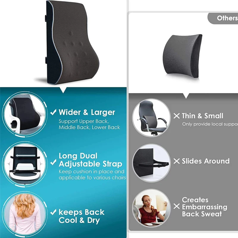 Lumbar Support Pillow Memory Foam Relieve Back Pain Car Seat Waist Cushion Soft Comfortable For Office Home Car