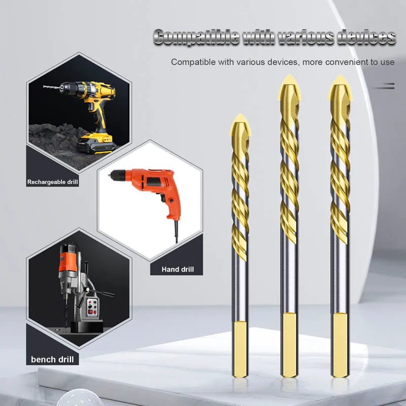 Threaded Triangle Masonry Drill Bits Set Strength Carbide Tips Concrete Drilling Bit for Ceramic Tile Wood Porcelain  Concrete