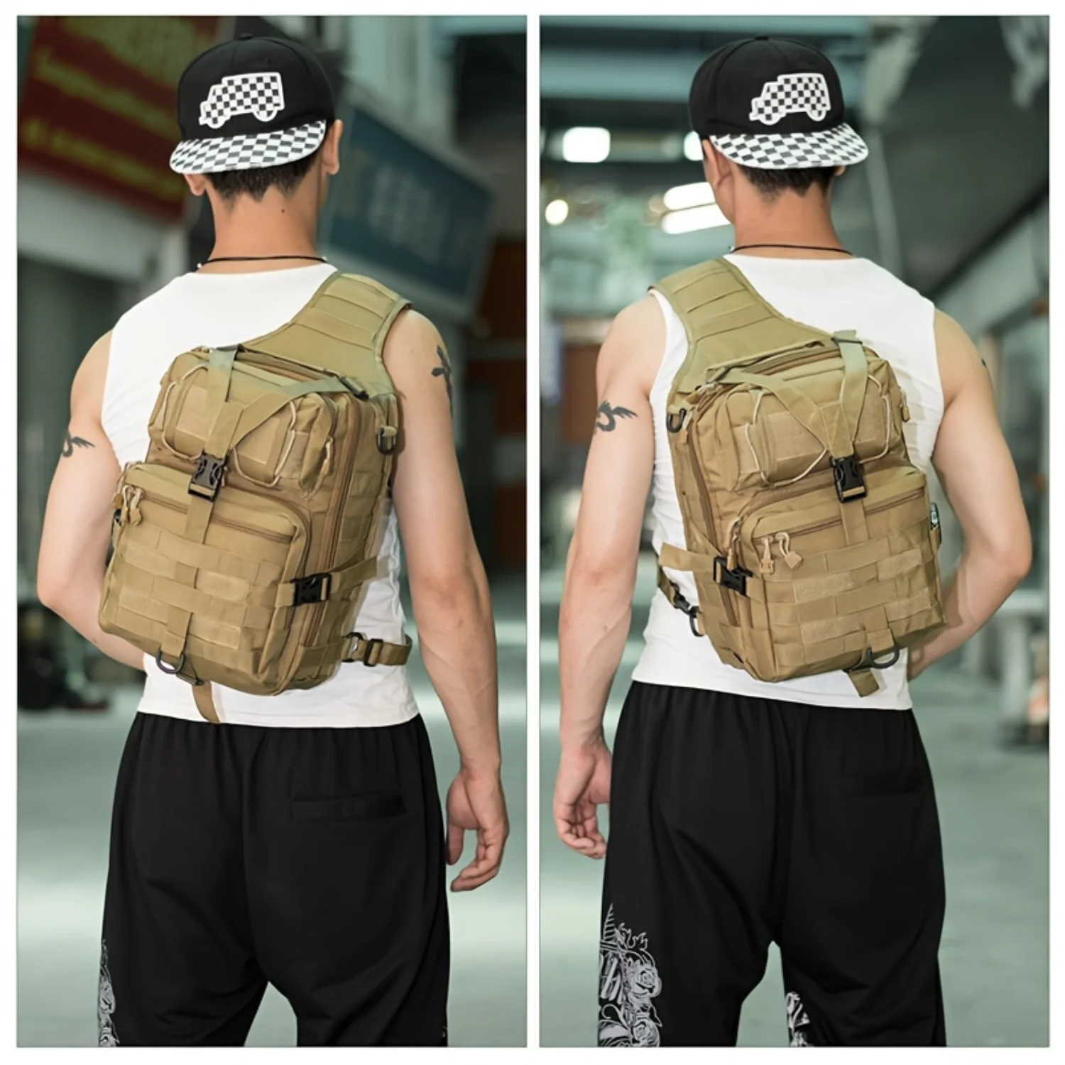 Extra Large Waterproof Camouflage Men's Chest Bag for Mountaineering and Riding, Photography Shoulder Bag