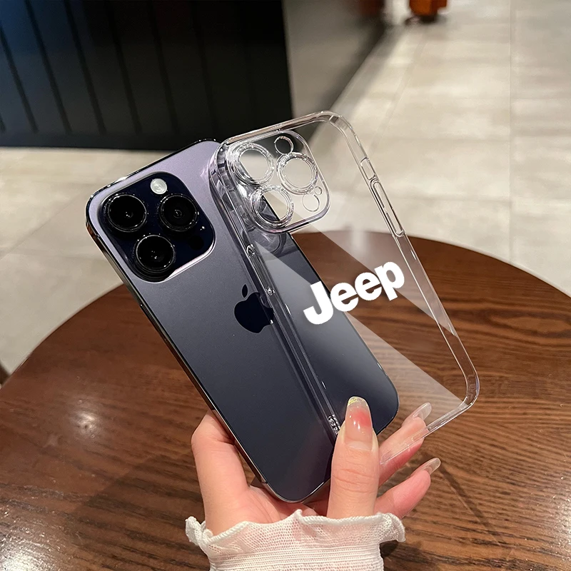 Luxury Clear Phone Case for IPhone 11 12 13 14 Pro Max XR X XS SE 7 8 Plus for Jeep Wrangler Liberty Grand Rear Trunk Decal Auto