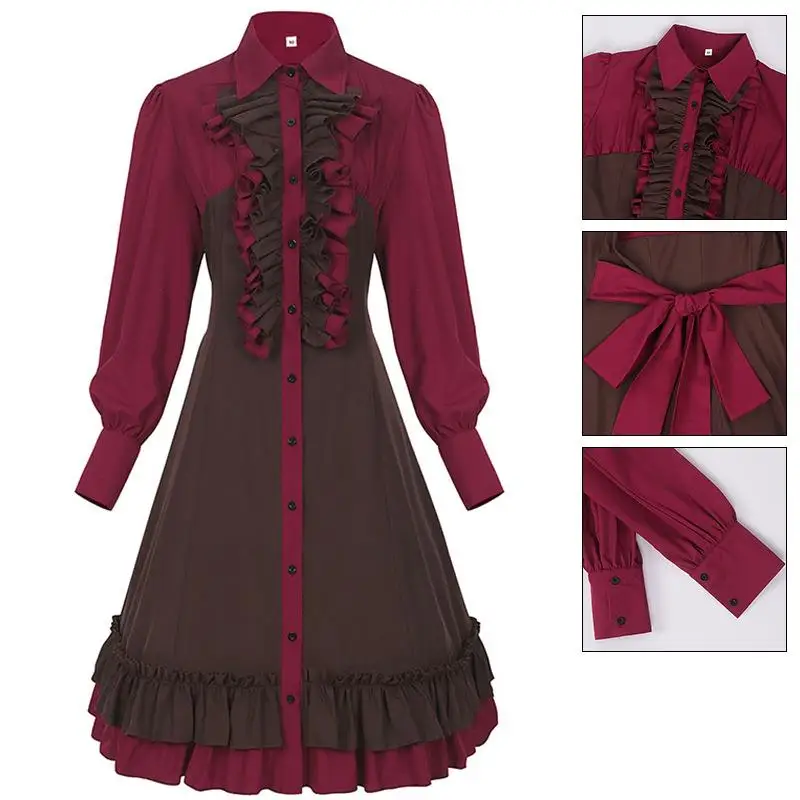 

Medieval Court Costume loween Large Size irt Collar Gored Hem Vintage Skirt Women's Ethnic Wear Stage Performance Dr