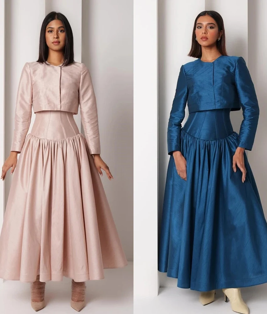 

Customized Classic Satin A-Line Evening Dress High Quality O-neck Long Sleeves Ankle Length After Party Dress Custom Made