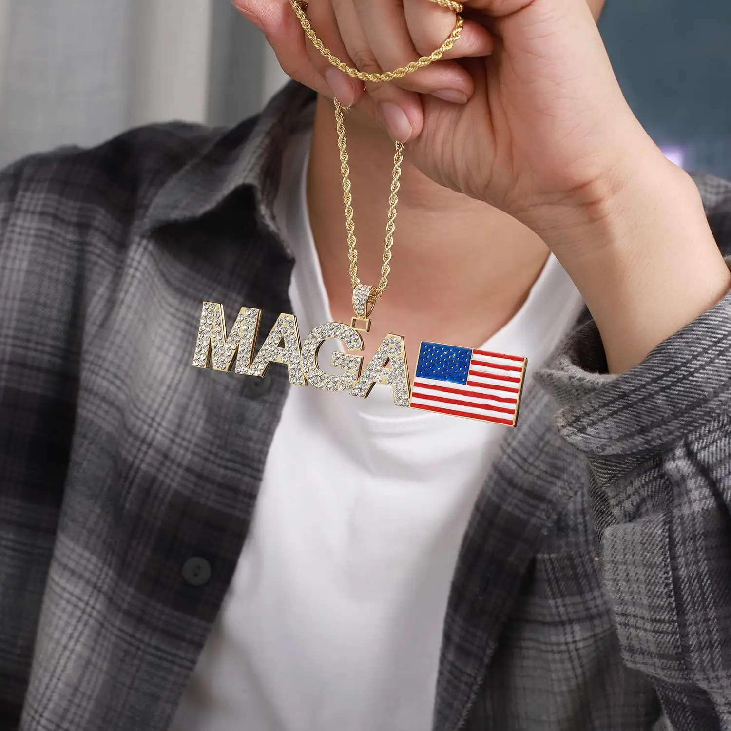 

MAGA Necklace Custom Name Necklace Diamond Hip Hop Pendant Iced Out Personalized Name Gift for Men HipHop Jewelry Christmas Gift
