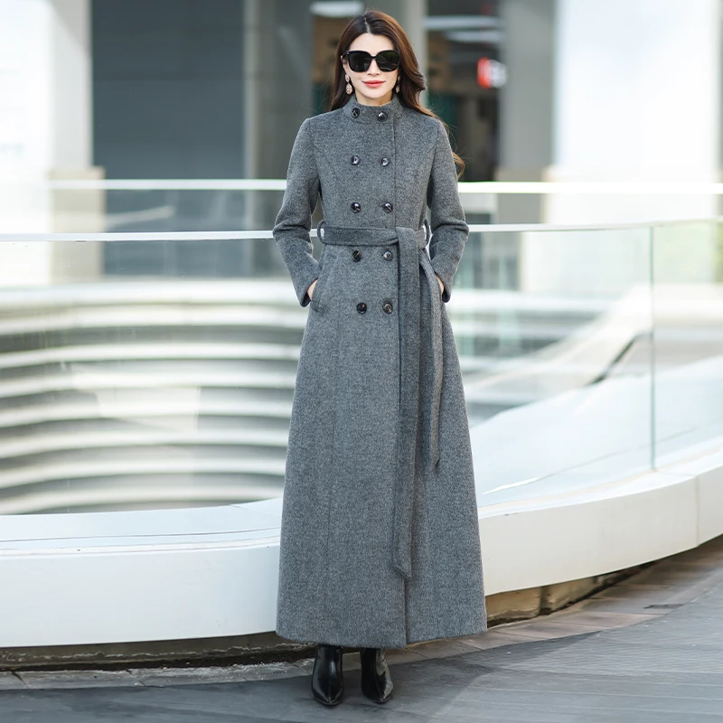 

Gray Stand Collar Thickened Woolen Coat Winter Fashion Slimming Long Outerwear for Daily Wear Warm And Stylish New Arrival