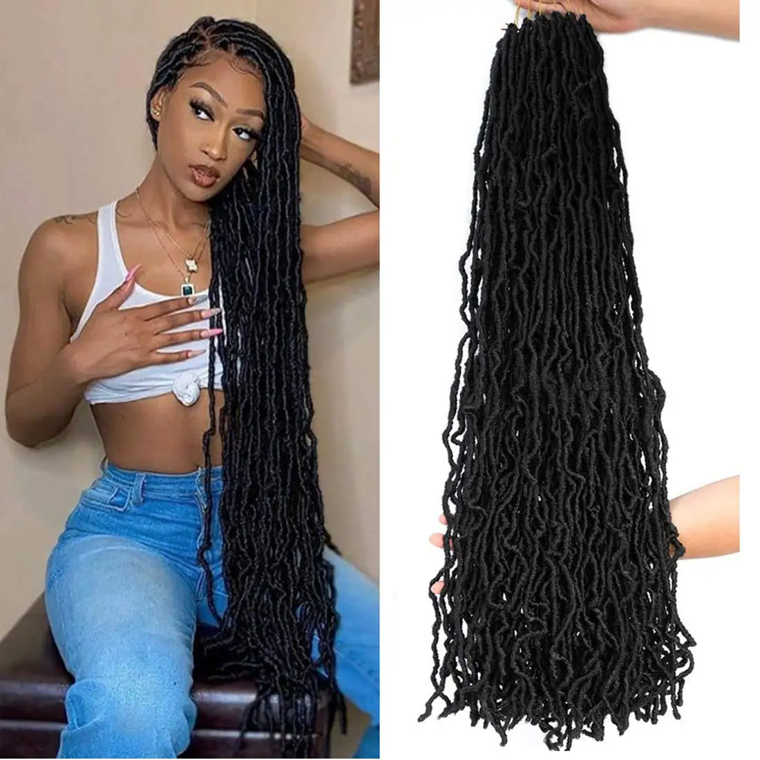 24Inch Faux Locs Crochet Hair Synthetic New Goddess Soft Pre Looped Synthetic Crochet Braiding Hair for Black Women