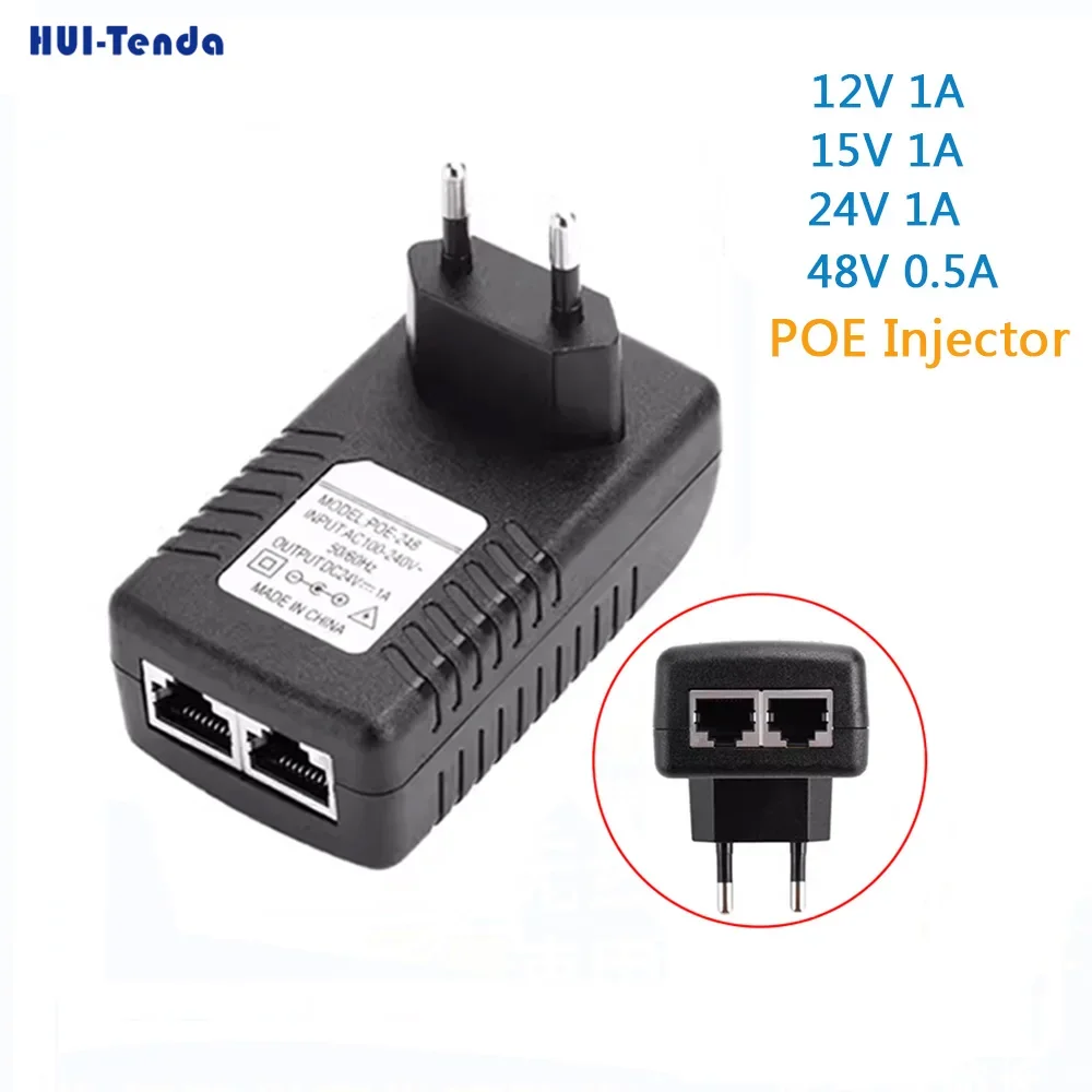 Adaptador de corriente POE para cámara CCTV, inyector Ethernet de 12V/15V/24V/48V, 1A /0.5A, POE para fuente de alimentación de cámara IP CCTV, adaptador Ethernet, enchufe de la UE