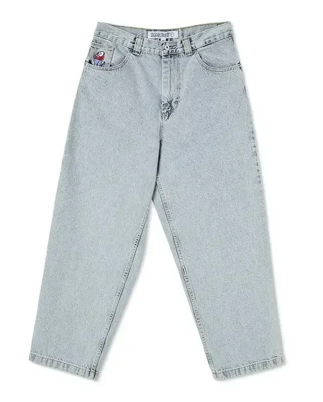 Y2k grande menino bordado calças jeans streetwear gótico dos desenhos animados azul baggy jeans retro punk rock cintura alta calças largas polar