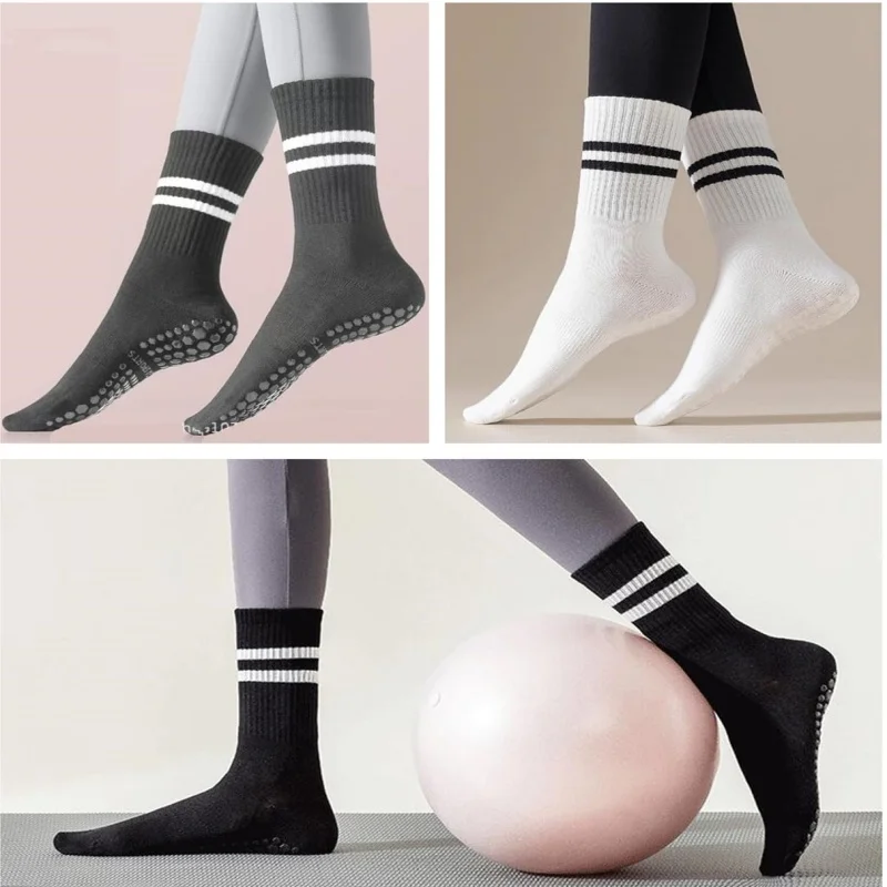 3 أزواج من جوارب اليوغا النسائية غير القابلة للانزلاق، جوارب بيلاتيس قطنية، جوارب رقص باليه للرياضة واللياقة البدنية #4