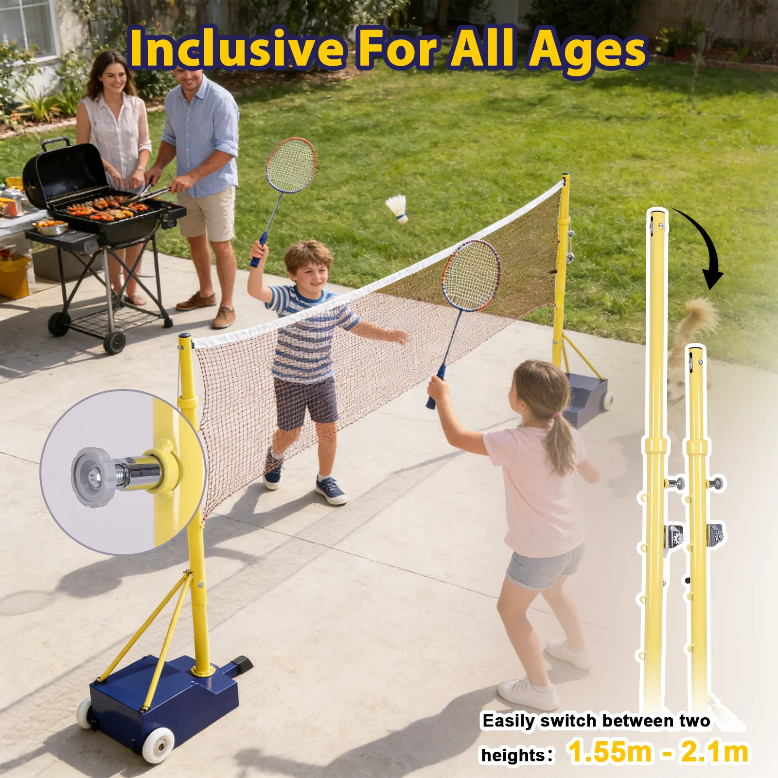 Badminton Volleyball Tennis Net Stand Height Adjustable Portable Badminton Net Stand Pole Easy Install Ideal for Outdoor Sports