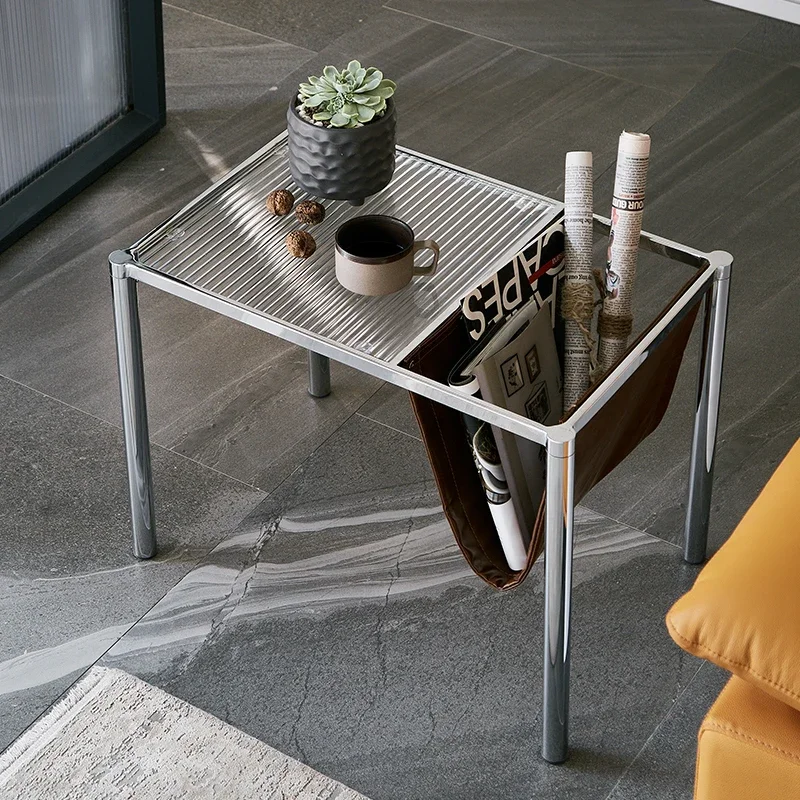 

INS Nordic Sofa Side Table Internet Celebrity Small Coffee Table Stainless Steel Mid-Ancient Glass Eight-Immortal Table Simple
