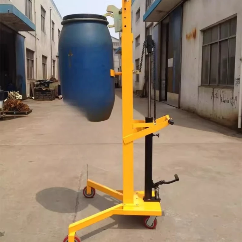 Hydraulic oil drum truck Right Angle outriggers Plastic iron drum loading and unloading truck