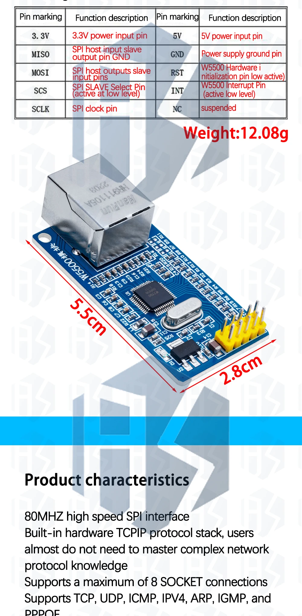1 ~ 2PCS W5500 Chip Neue SPI zu LAN/Ethernet Konverter TCP/IP 51/STM32 mikrocontroller programm über – Detail 6
