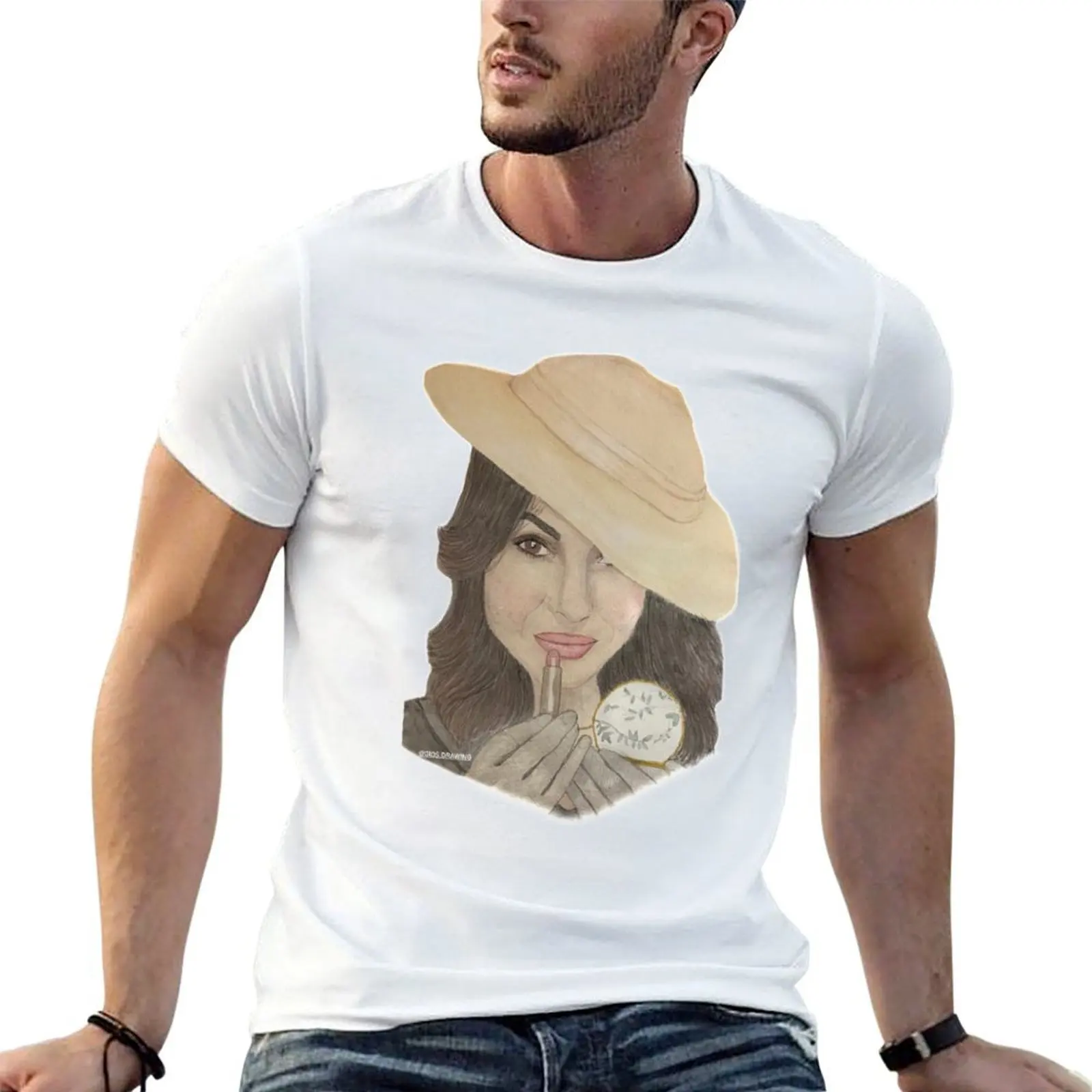 Camiseta masculina com visual vintage Lana Parrilla, camiseta masculina de algodão pesado, camisetas masculinas de algodão.