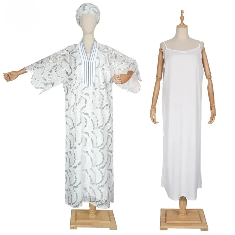 2025 New African Dress Plus Size For Women Elegant Dubai Turkey Africa Clothing Wedding Party Gown Church White Lace Clothes