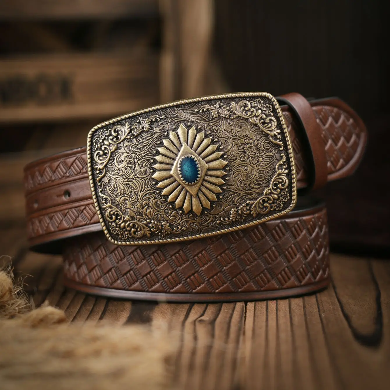 Western Cowboy PU Leather Belt - Men Waist Strap Bull Decoration Floral Engraved for Jeans