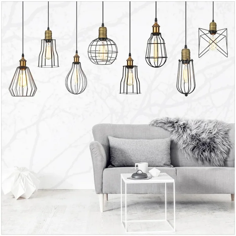 Vintage Retro Loft Cage Pendant Lighting Lights Loft Vintage Retro Black Ball Pendant Lamp Illumination Kitchen Cabinet Lights