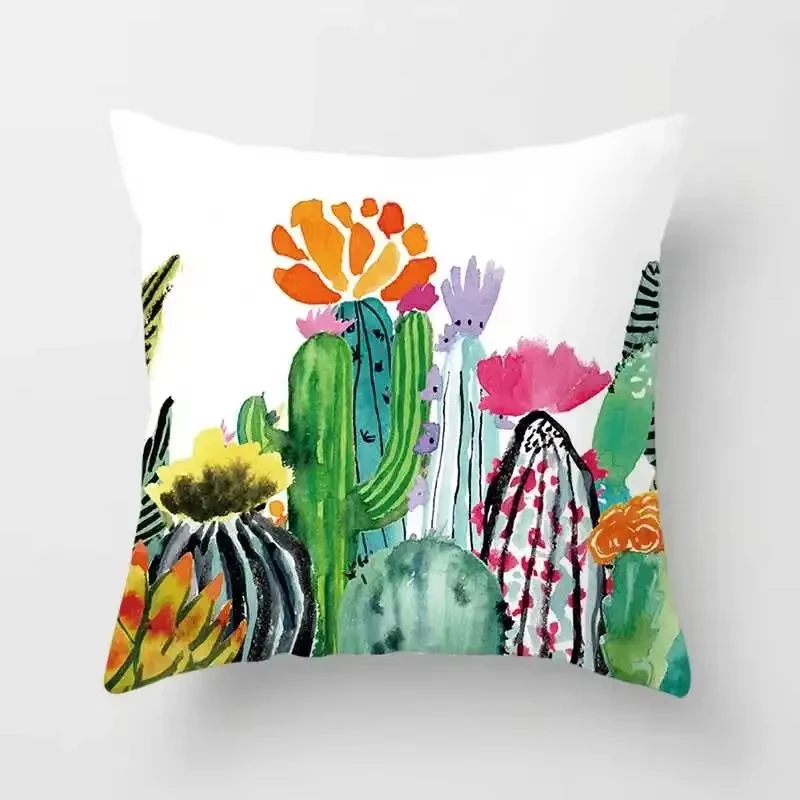 Tropical Plants Cactus Monstera Palm Leaf Pillow Cover Green Summer Decor for Home Living Room Throw Pillow