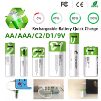 USB AAA/AA/9V/C2/D1 Rechargeable Li-ion Batteries AAA Battery 550mWH / AA Battery 2600mWH /D size With Type C Fast Charge Cable