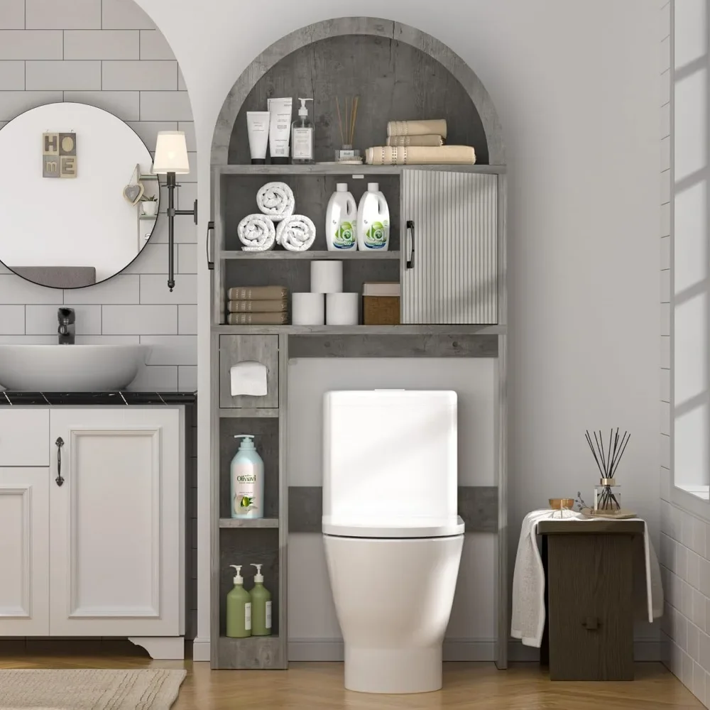 Venda bem sobre o armário de armazenamento do vaso sanitário, organizador de prateleira de banheiro independente, armário de arco de banheiro sobre vaso sanitário com vaso sanitário