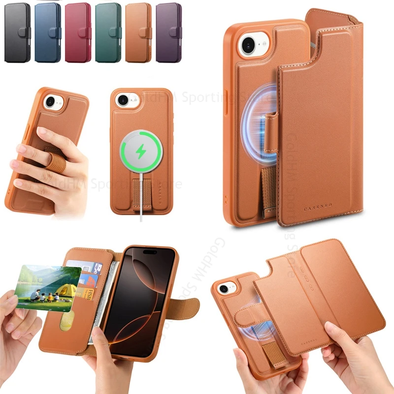 

Split Wallet Leather Phone Case For iPhone 16e 15 Pro Max Card Holder Magsafe Ring Book Stand Cover For Apple16 14 13 12 Pro Max