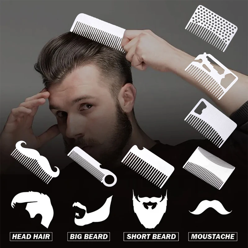 Stainless Steel Men's Beard Comb Portable Mini Oil Head Comb For Barber Mustache Care Shaping Tools Pocket Size Hair Comb