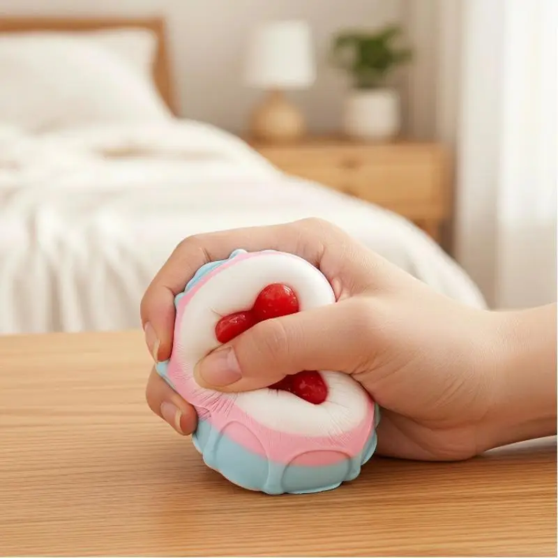 Soft  Stress Relief Toy Cute Strawberry Mousse Cake Fruit Dessert Design Squeeze Fidget Toy for Travel Relaxation