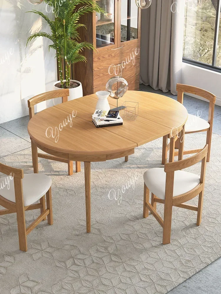 

S Складные обеденные столы и стулья из цельного дерева в скандинавском стиле, современный минималистичный многофункциональный выдвижной комплект