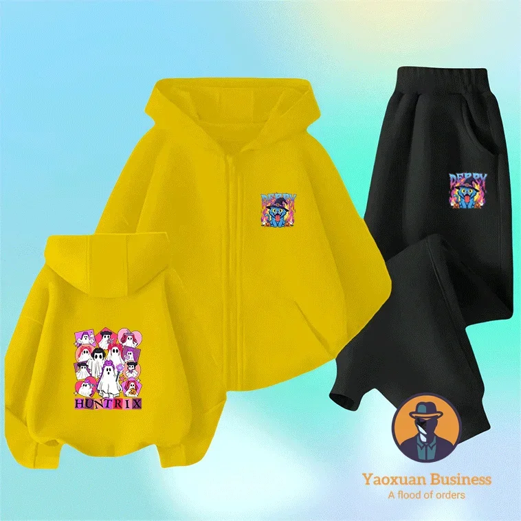 العصرية KPop شيطان الصيادين بنين بنات صغار زمم هوديي مجموعة لطيف الكرتون طباعة يندبروف الدافئة الخريف الشتاء الأزياء