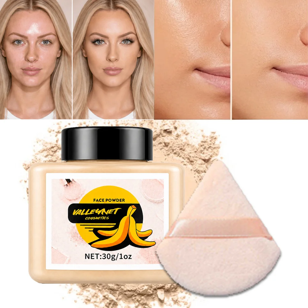 2pcs Face Setting Set:1pc Loose Powder+1pc Puff,Matte,Long Lasting,Waterproof And Sweatproof,Oil Controlling, Natural Flawless