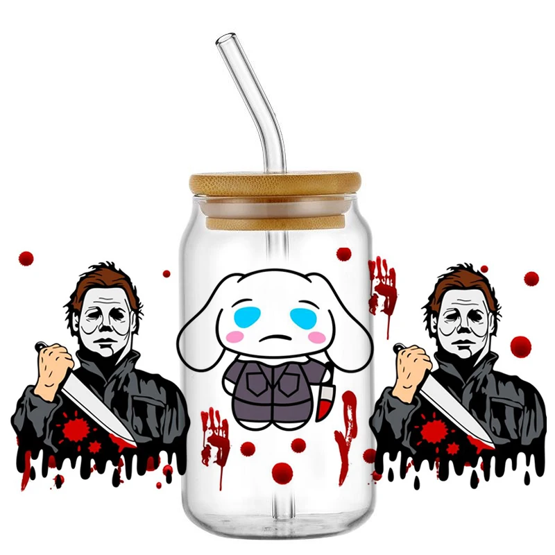 

Spooky Kitty Design 3D UV DTF Transfer Sticker For 16oz Libbey Glass DIY Trendy Halloween Theme Cup Wrap