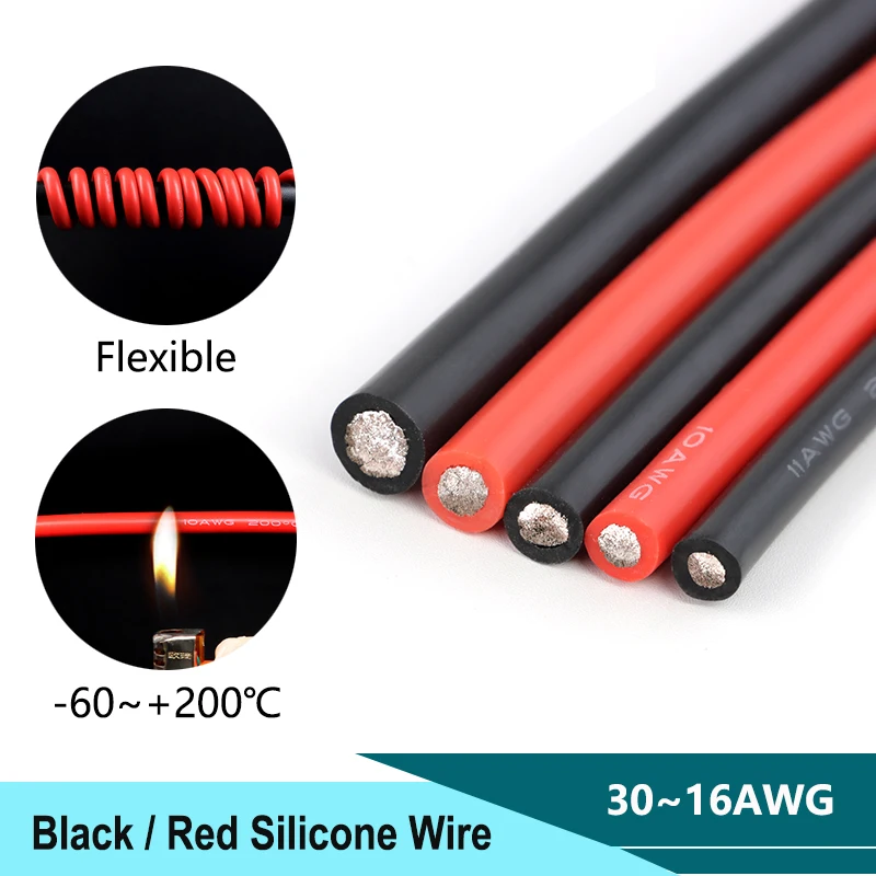 

1~50m Soft Silicone Cable 30/28/26/24/22/20/18/16AWG Heat Resistant Electrical Tinned Copper Wire Car Battery Automotive Wiring