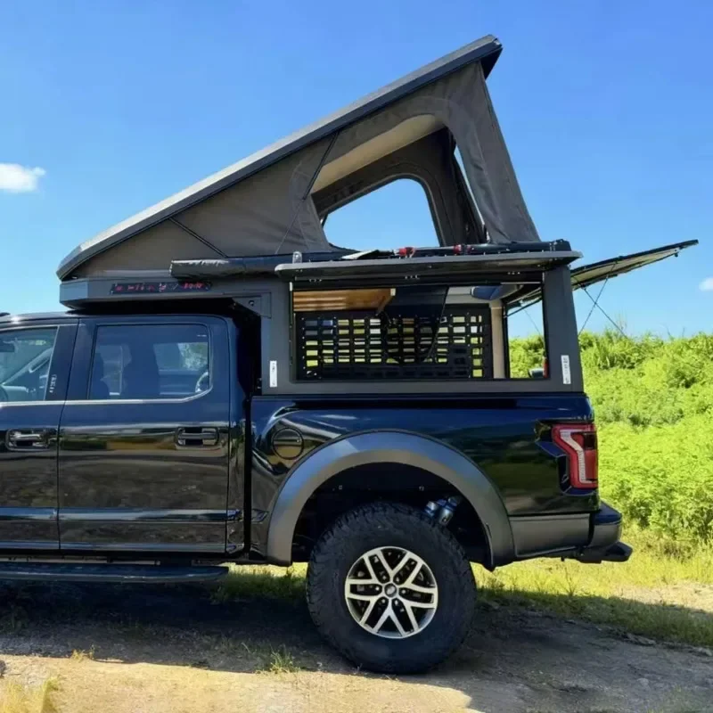 Pickup Truck Camper Straight Bracing Type Foldable Design Four-Season Waterproof Aluminum Honeycomb Shell LED Lighting One