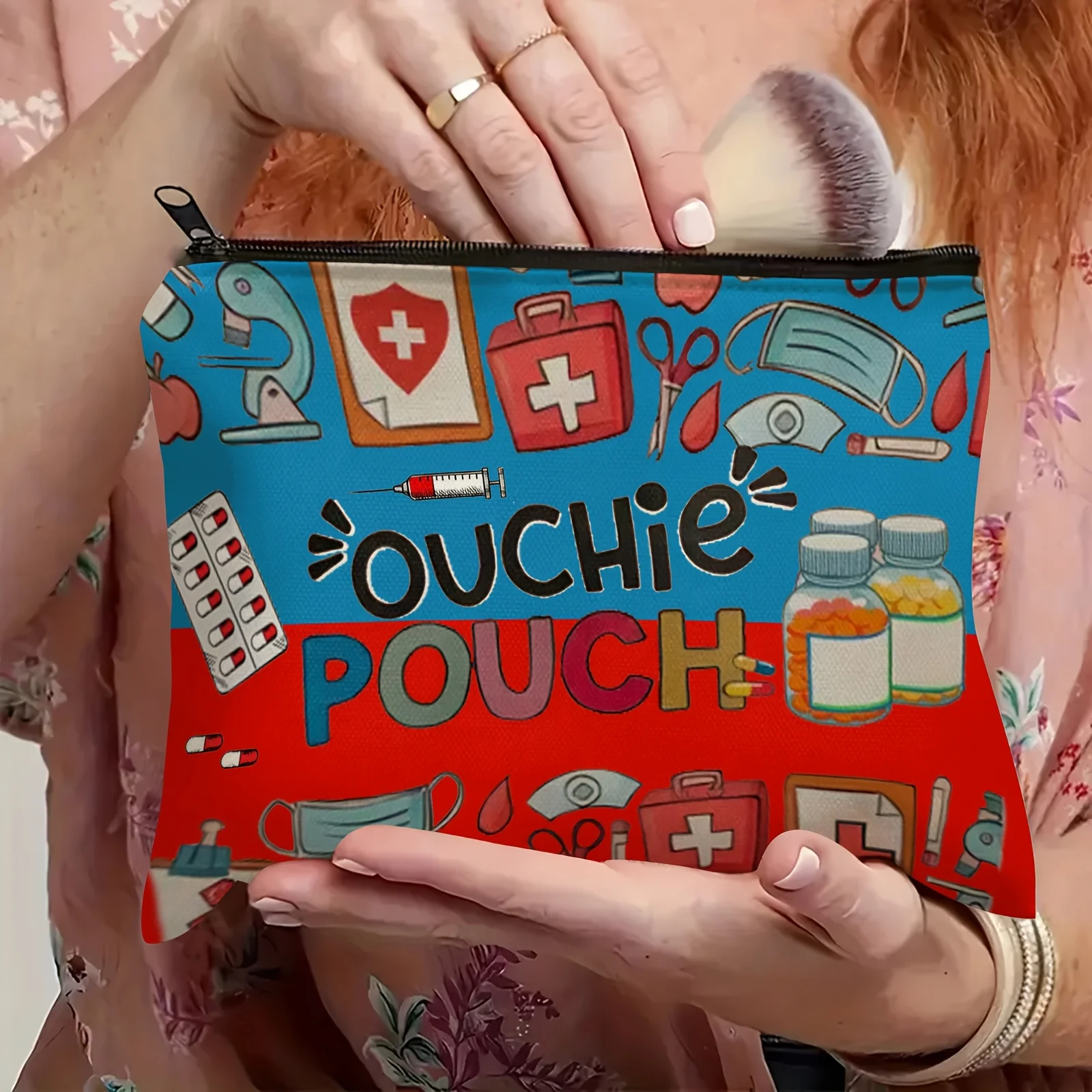 

Ladies' Toiletry Bag Fashion "Boo" First Aid Kit - Compact Medical Travel Bag with Zipper Printed Medicine Storage Bag