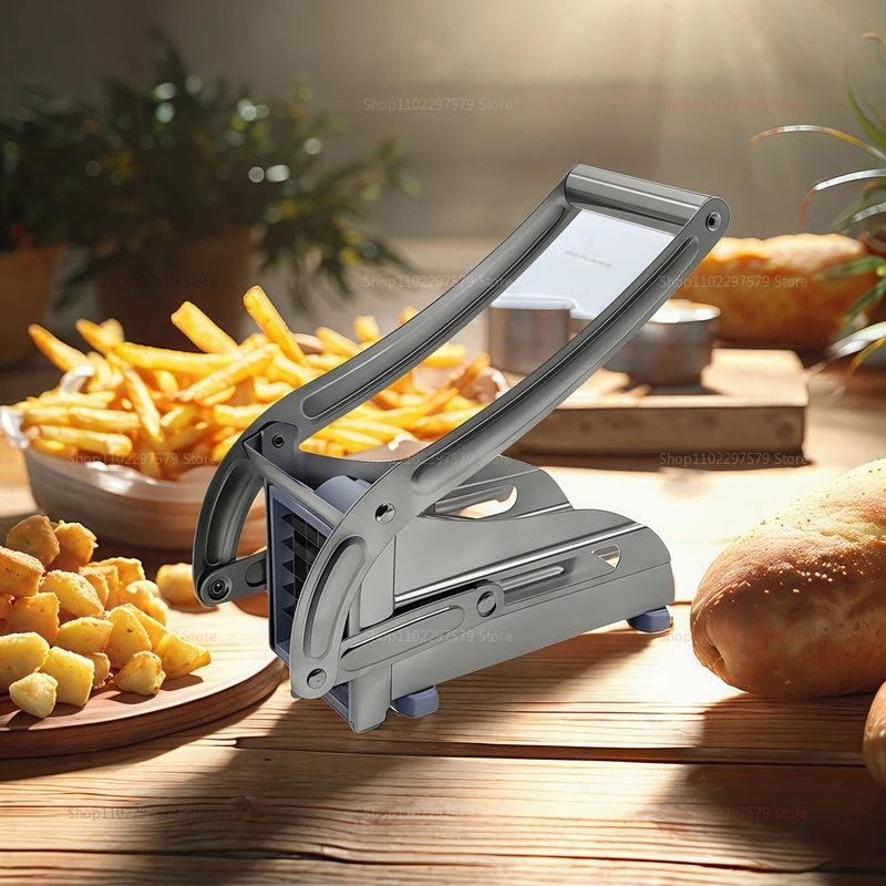 ماكينة تقطيع البطاطس السريعة متعددة الوظائف مع شفرتين، ماكينة تقطيع يدوية محمولة من الفولاذ المقاوم للصدأ