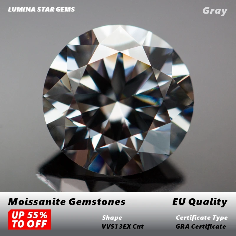 

Gray Moissanites Round Brilliant 3.0mm-11mm Hearts and Arrows Cut Moissanite EU Quality DIY Jewelry Making With Certificate