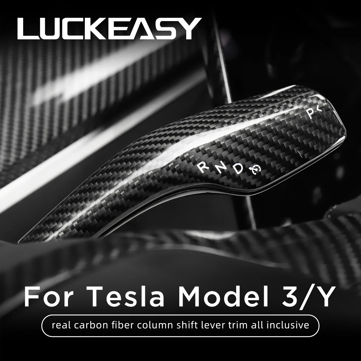 LUCKEASY Interior Remodel Patch For Tesla Model 3 Model Y Real Carbon Fiber model3 2017-2023 Column Shift Protection Cover