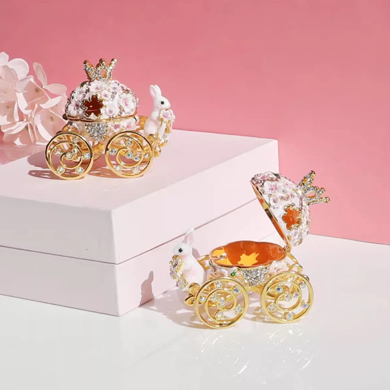 Pumpkin Car Wedding Ring Storage Box Princess Blossom Cherry Carriage Ornaments For Home Desk Decor Jewelry Organizer Girl Gift