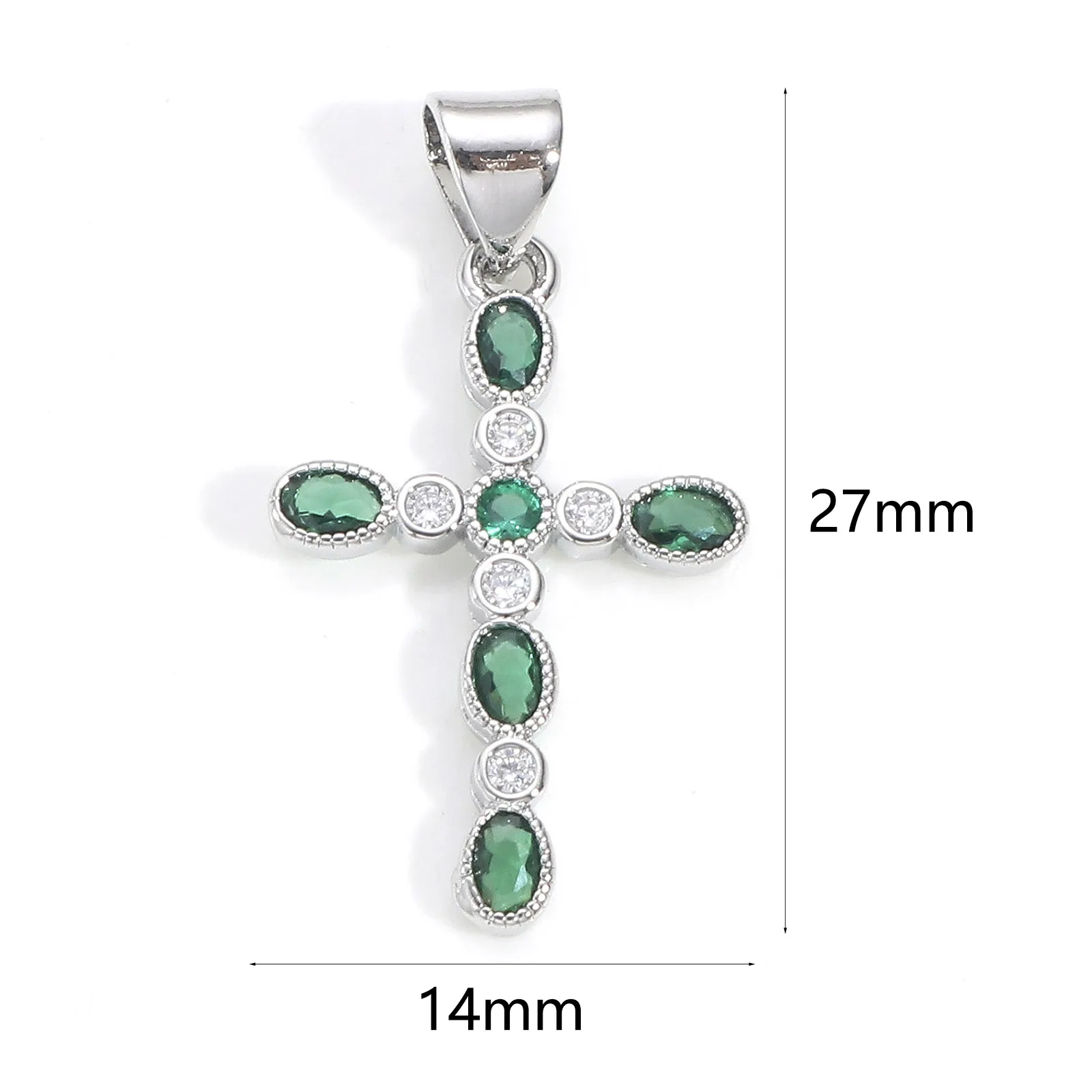 1pc Religious Copper Charms Gold Color Cross Multicolour Cubic Zirconia Pendant DIY Necklace Women Jewelry Findings 27mm x 14mm