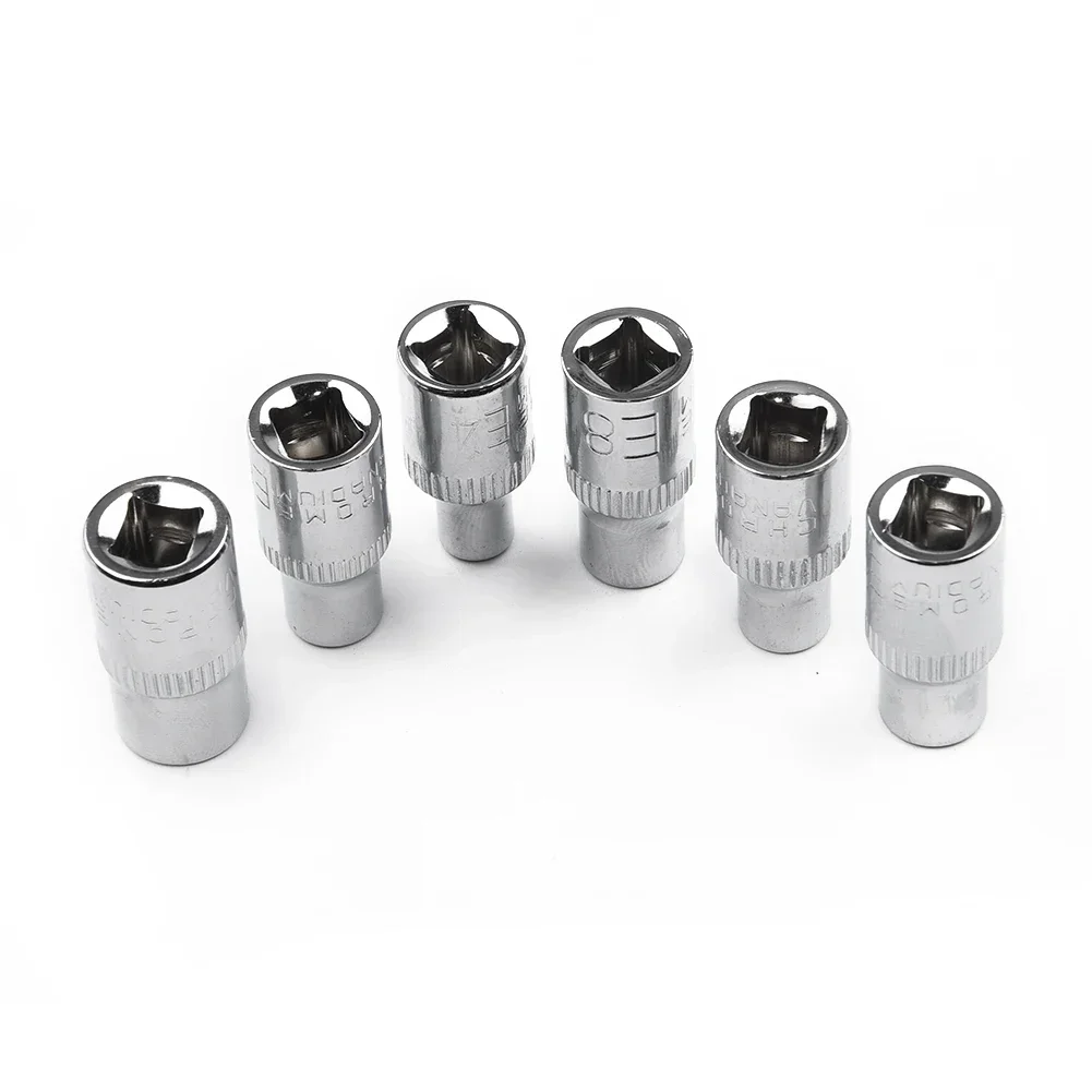 6pcs Drive Socket 1/4 Inch Torx Star Female Bit E Socket Set E4/E5/E6/E7/E8/E10 Hand Tools Accessories Material 50# Steel