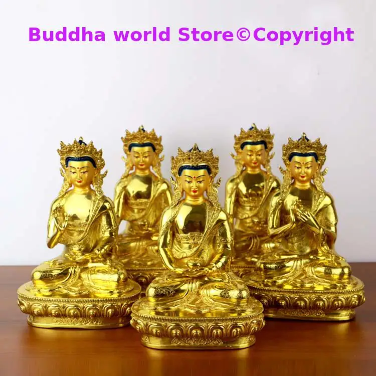 

A set 5PCS Five Dhyani Buddhas statue Buddhism Vairocana Aksobhya Ratnasambhava Amitabha Amoghasiddhi Gold-plated buddha statue