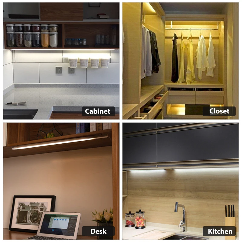 3 Colors Under Cabinet Light PIR Motion LED Hand Sweep Switch Kitchen Lamp USB Plug Closet Light Cabinet Closet Kitchen Room